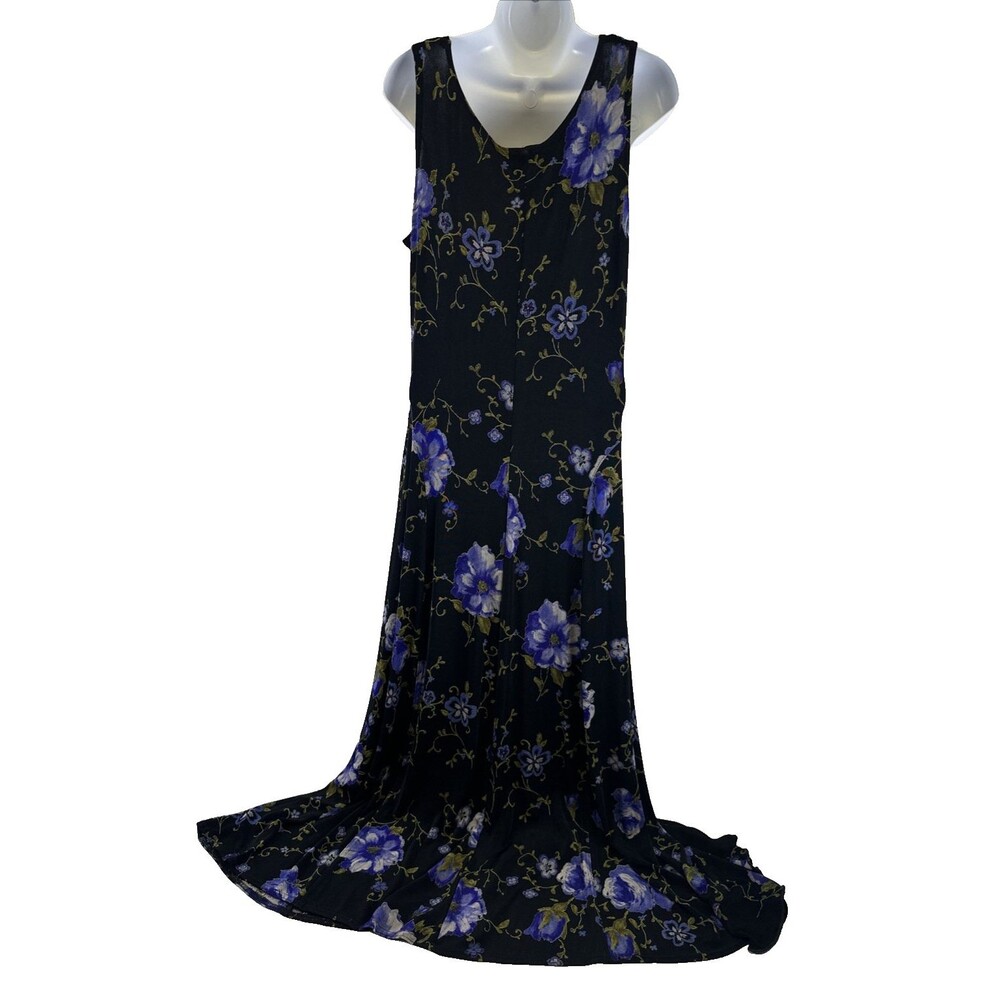 Coldwater Creek Maxi Dress Acetate Stretch Purple Floral Travel Ruffle Slinky - Picture 7 of 13